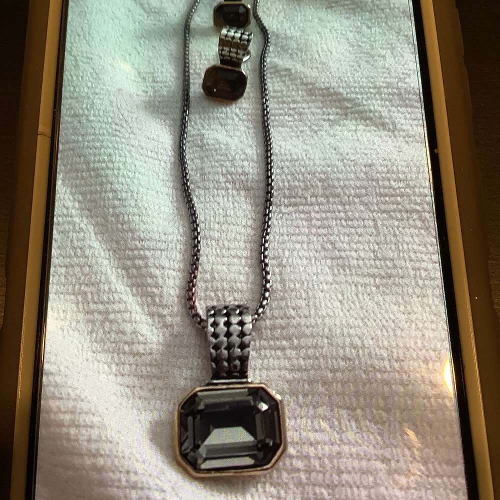 Sterling  silver&simulated hematite stone pendant/earrings